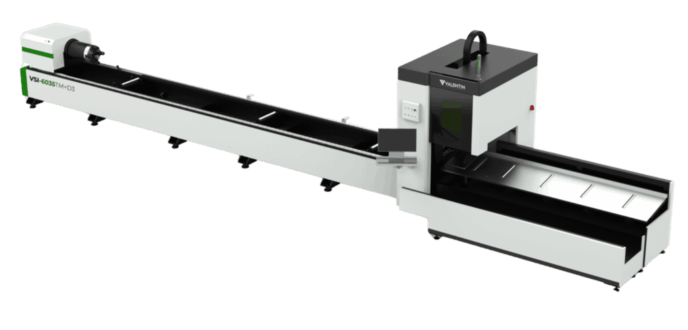Máquinas de corte a laser para tubos com sistema integrado para processamento contínuo de tubos metálicos de grande comprimento.