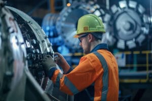 T&eacute;cnico realiza manuten&ccedil;&atilde;o preditiva em equipamento industrial utilizando inspe&ccedil;&atilde;o para monitorar as condi&ccedil;&otilde;es de opera&ccedil;&atilde;o e prevenir falhas.