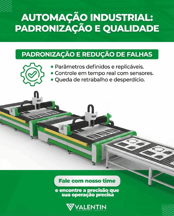 Linha de produ&ccedil;&atilde;o automatizada destacando padroniza&ccedil;&atilde;o, controle e qualidade na automa&ccedil;&atilde;o industrial.