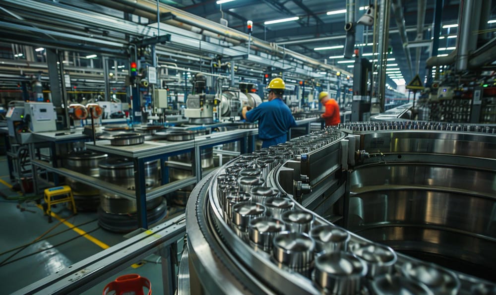 Linha de produção industrial automatizada utilizada para otimizar processos e reduzir o lead time na fabricação.